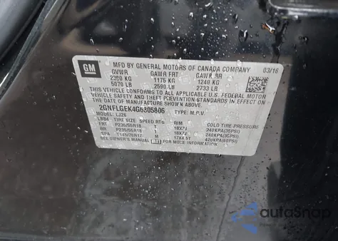 2016 Chevrolet Equinox Ltz из США, поврежденный, VIN 2GNFLGEK4G6305806